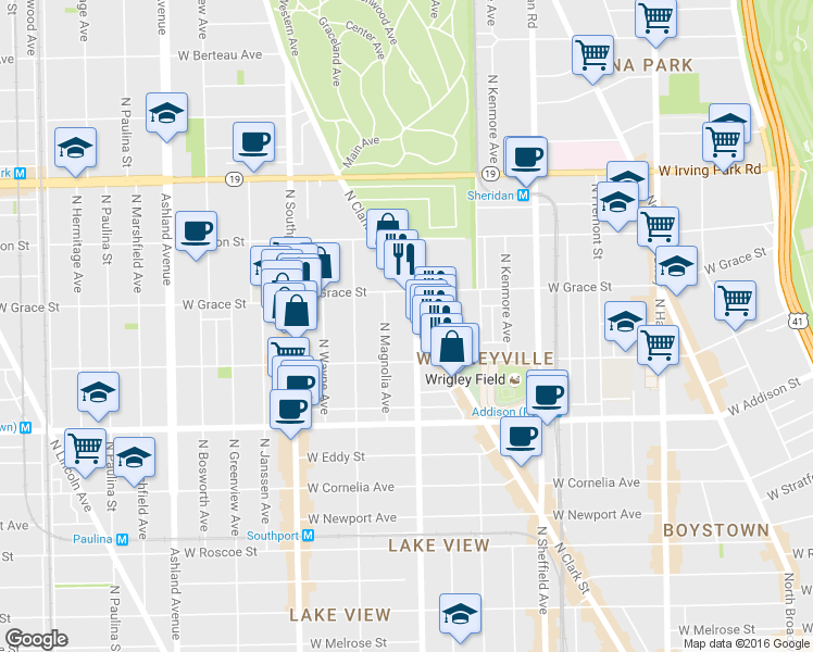 map of restaurants, bars, coffee shops, grocery stores, and more near 3753 North Magnolia Avenue in Chicago