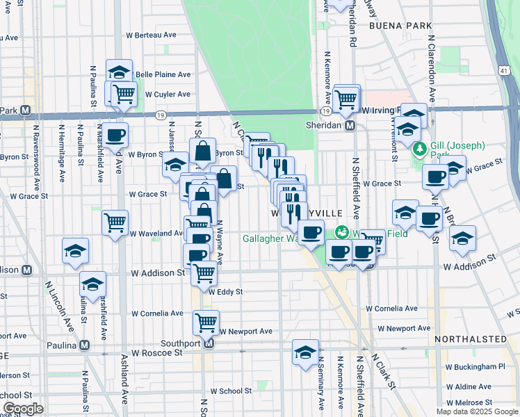 map of restaurants, bars, coffee shops, grocery stores, and more near 3753 North Magnolia Avenue in Chicago
