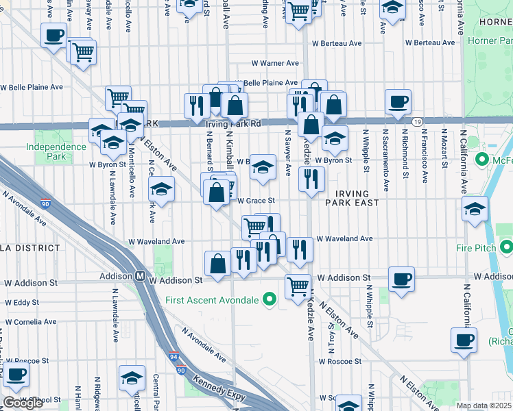 map of restaurants, bars, coffee shops, grocery stores, and more near in Chicago