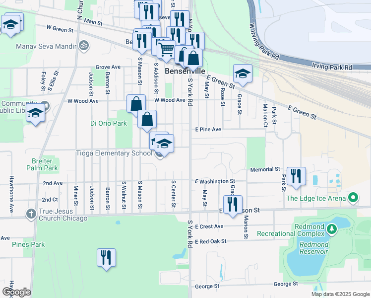 map of restaurants, bars, coffee shops, grocery stores, and more near in Bensenville