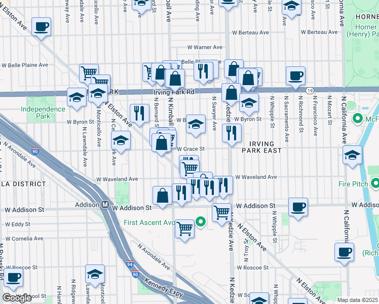 map of restaurants, bars, coffee shops, grocery stores, and more near in Chicago