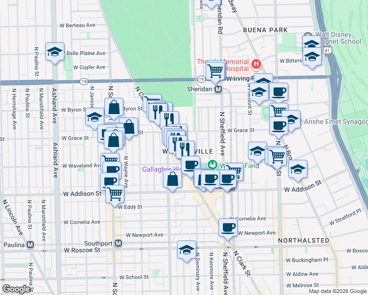 map of restaurants, bars, coffee shops, grocery stores, and more near 3730 North Clark Street in Chicago
