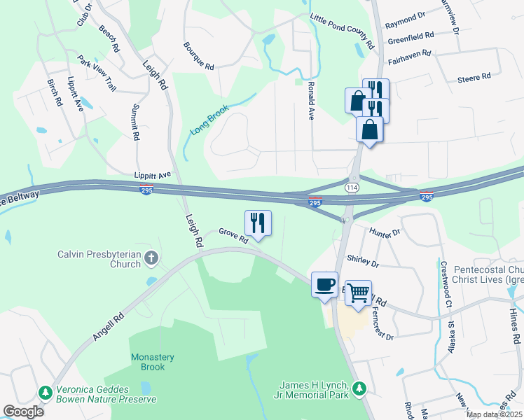 map of restaurants, bars, coffee shops, grocery stores, and more near 40 Chu Kaing Drive in Cumberland
