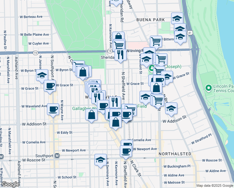 map of restaurants, bars, coffee shops, grocery stores, and more near 3751 North Kenmore Avenue in Chicago