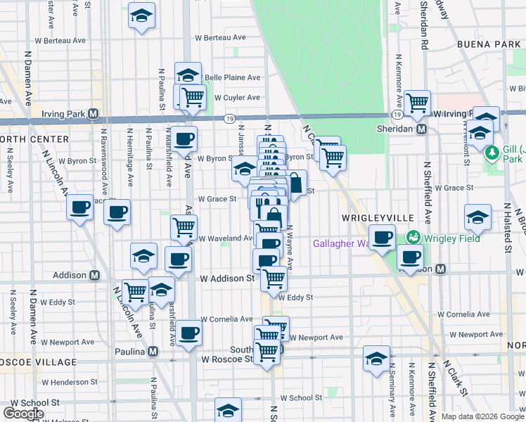 map of restaurants, bars, coffee shops, grocery stores, and more near 3754 North Southport Avenue in Chicago