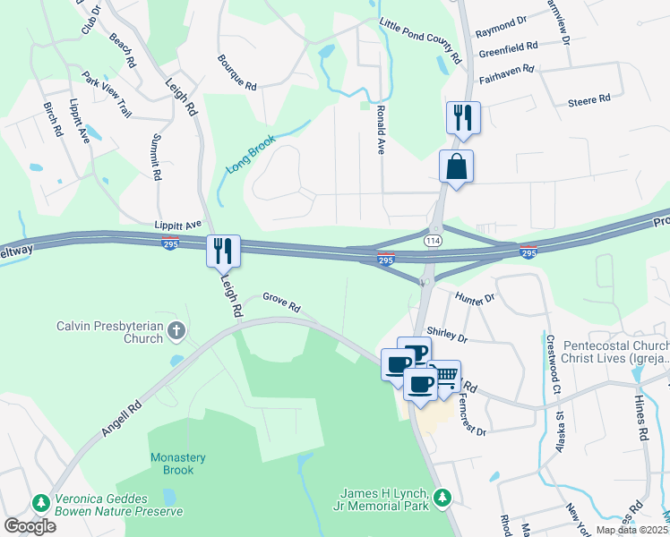 map of restaurants, bars, coffee shops, grocery stores, and more near 40 Chu Kaing Drive in Cumberland