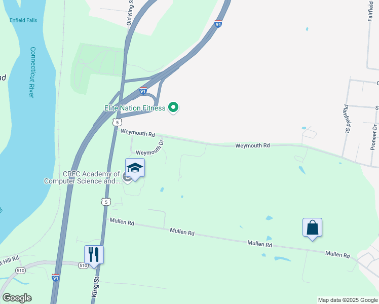 map of restaurants, bars, coffee shops, grocery stores, and more near 26 Pheasant Hill Drive in Enfield