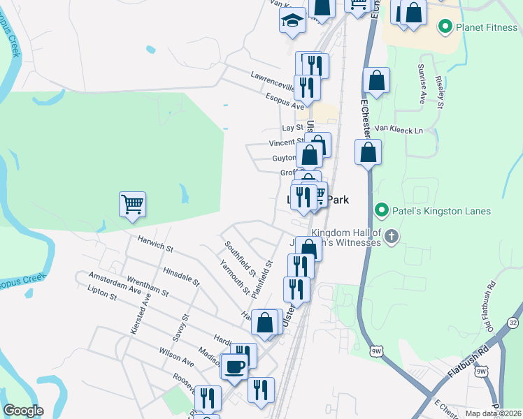 map of restaurants, bars, coffee shops, grocery stores, and more near 74 Stahlman Place in Kingston