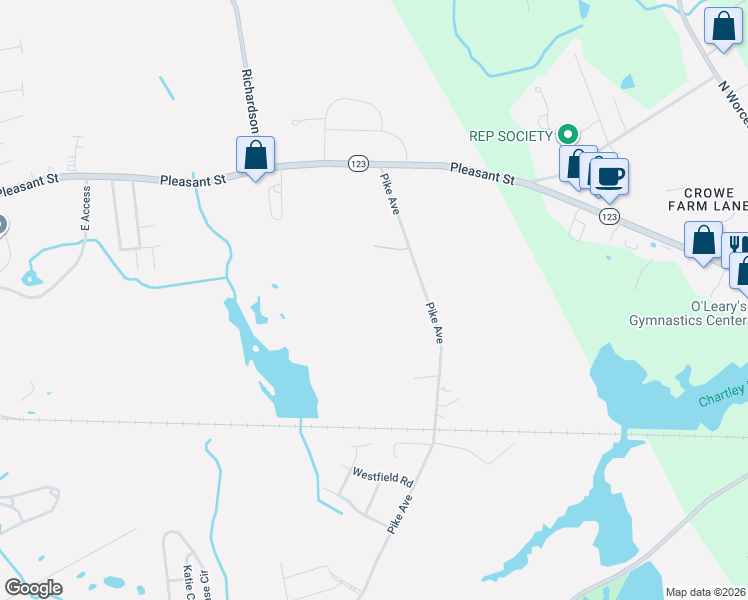 map of restaurants, bars, coffee shops, grocery stores, and more near 163 Pike Avenue in Attleboro
