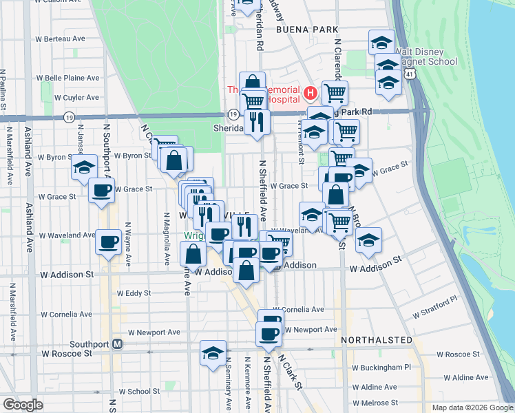 map of restaurants, bars, coffee shops, grocery stores, and more near 3751 North Kenmore Avenue in Chicago