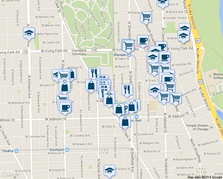 map of restaurants, bars, coffee shops, grocery stores, and more near 3749 North Clifton Avenue in Chicago