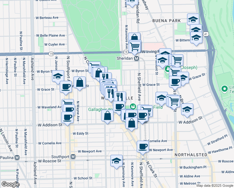 map of restaurants, bars, coffee shops, grocery stores, and more near 3749 North Clifton Avenue in Chicago