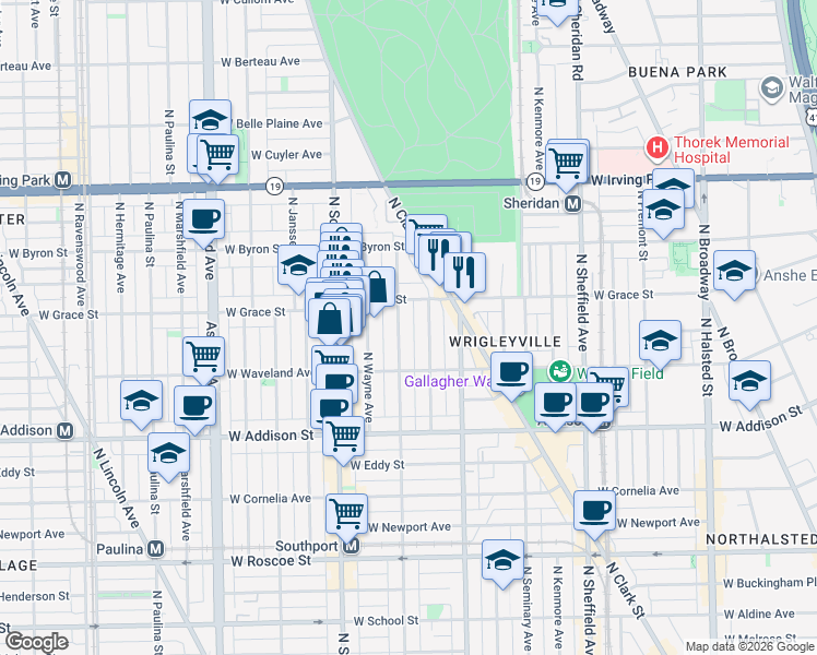 map of restaurants, bars, coffee shops, grocery stores, and more near 3751 North Lakewood Avenue in Chicago