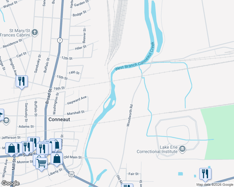 map of restaurants, bars, coffee shops, grocery stores, and more near in Conneaut