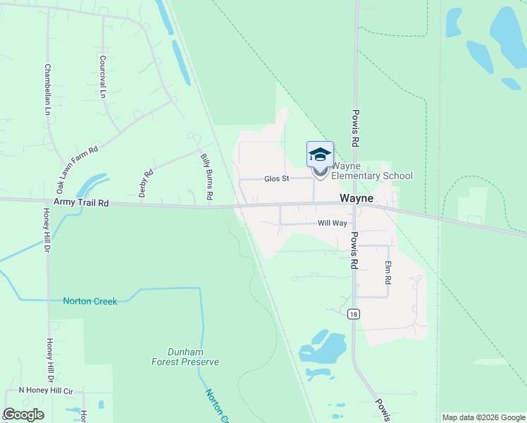 map of restaurants, bars, coffee shops, grocery stores, and more near 32W235 Army Trail Road in Wayne