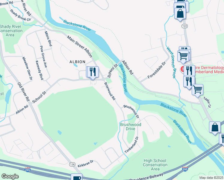 map of restaurants, bars, coffee shops, grocery stores, and more near 2 School Street in Lincoln