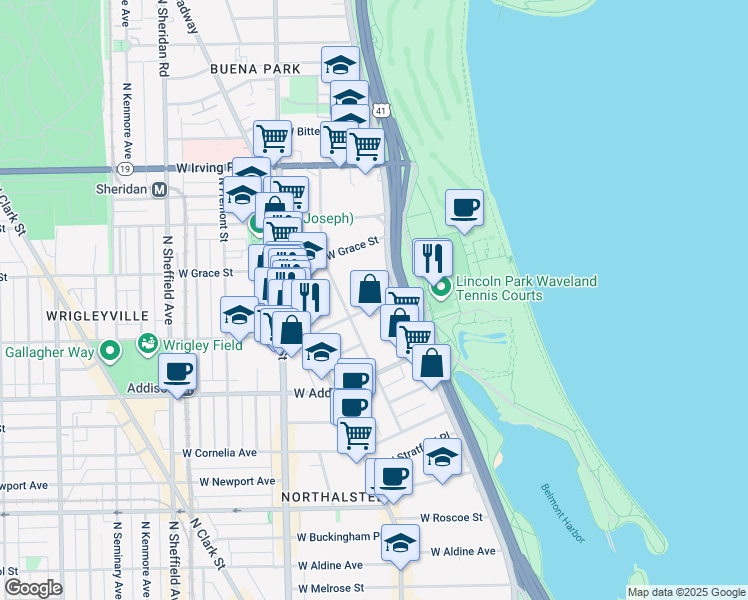 map of restaurants, bars, coffee shops, grocery stores, and more near in Chicago