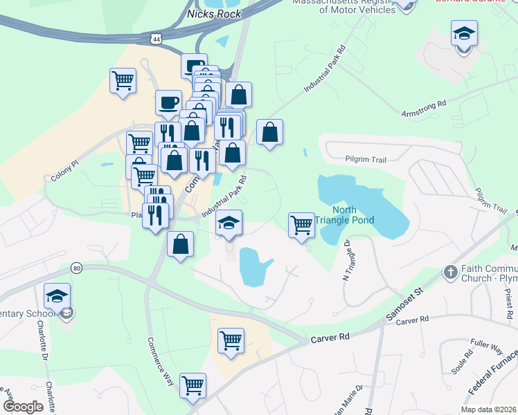 map of restaurants, bars, coffee shops, grocery stores, and more near 32 Resnik Road in Plymouth