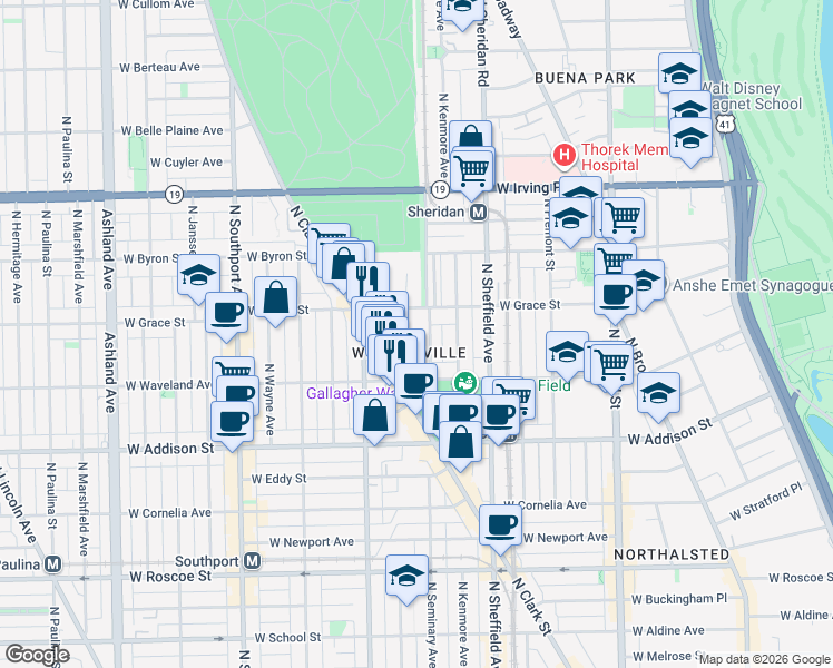 map of restaurants, bars, coffee shops, grocery stores, and more near 3749 North Clifton Avenue in Chicago