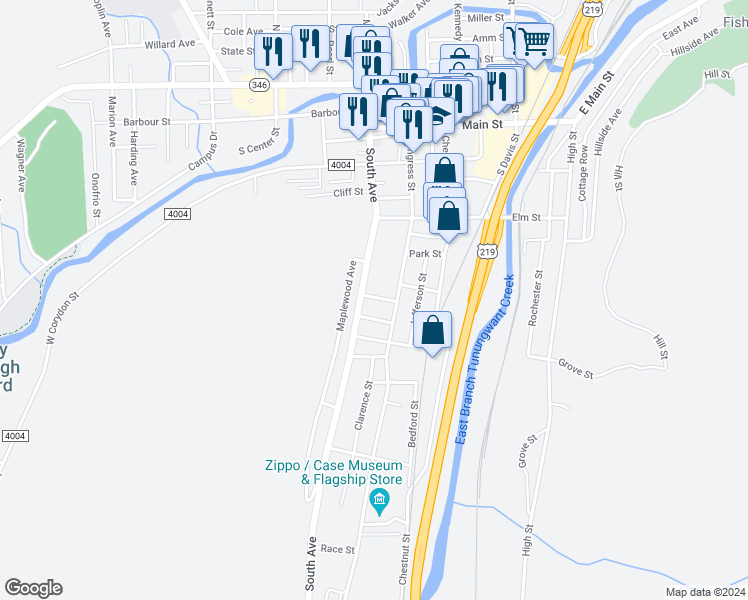 map of restaurants, bars, coffee shops, grocery stores, and more near 12 Potter Street in Bradford