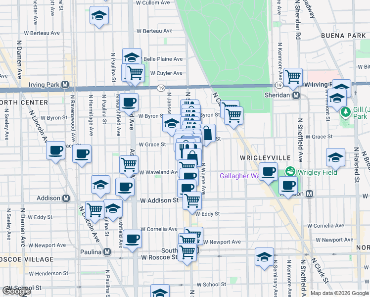 map of restaurants, bars, coffee shops, grocery stores, and more near 3750 North Southport Avenue in Chicago