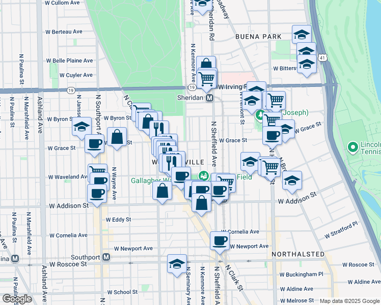 map of restaurants, bars, coffee shops, grocery stores, and more near 3749 North Clifton Avenue in Chicago