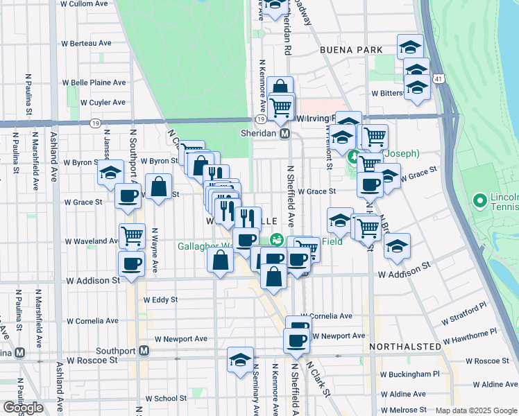 map of restaurants, bars, coffee shops, grocery stores, and more near 3749 North Clifton Avenue in Chicago