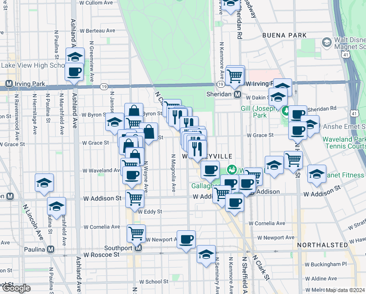 map of restaurants, bars, coffee shops, grocery stores, and more near 3753 North Magnolia Avenue in Chicago