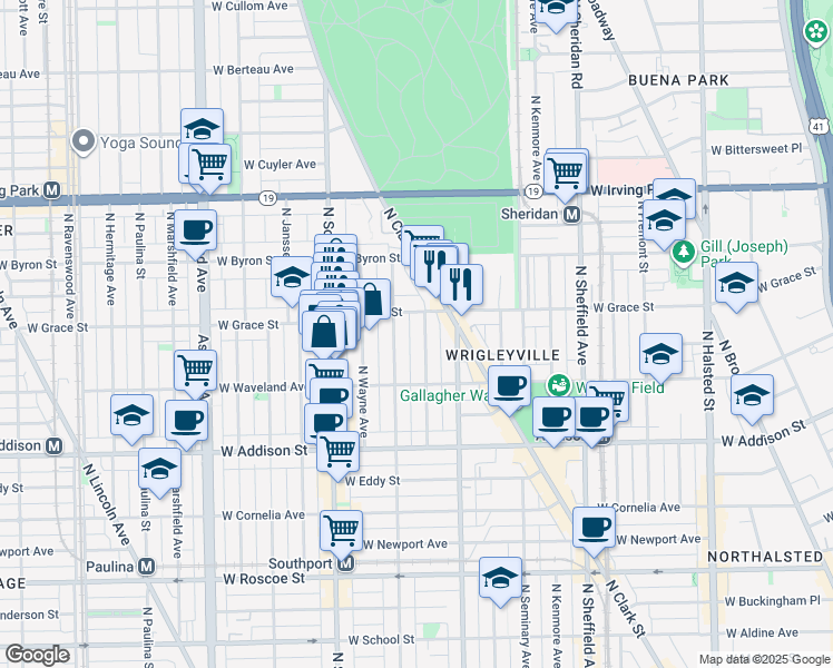 map of restaurants, bars, coffee shops, grocery stores, and more near 3751 North Lakewood Avenue in Chicago