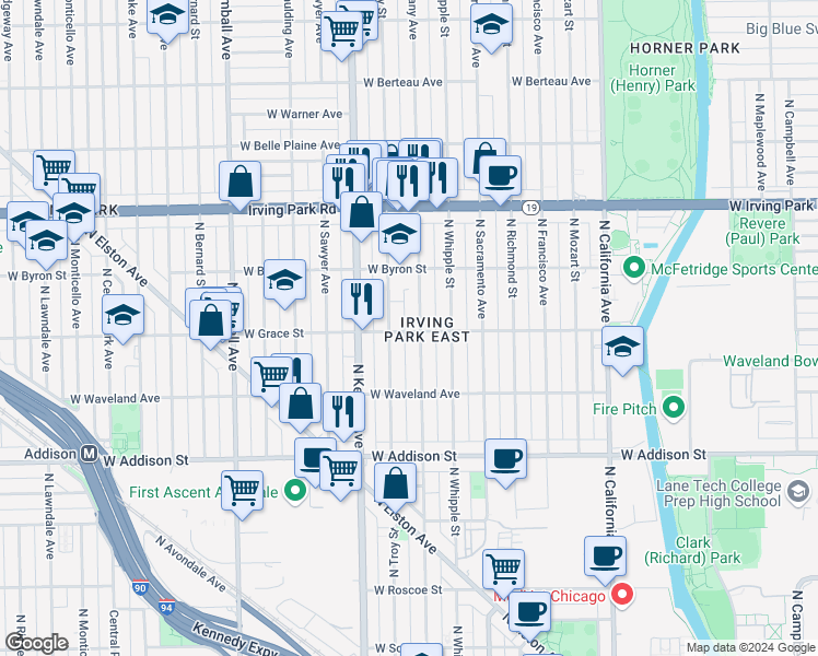 map of restaurants, bars, coffee shops, grocery stores, and more near in Chicago