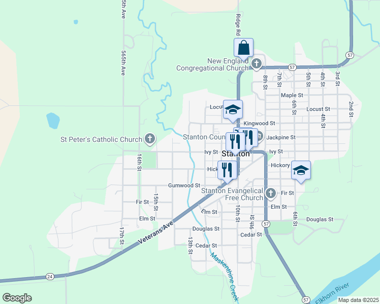 map of restaurants, bars, coffee shops, grocery stores, and more near 1298 Ivy Street in Stanton