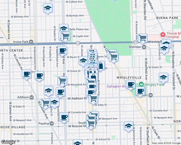 map of restaurants, bars, coffee shops, grocery stores, and more near 3752 North Southport Avenue in Chicago