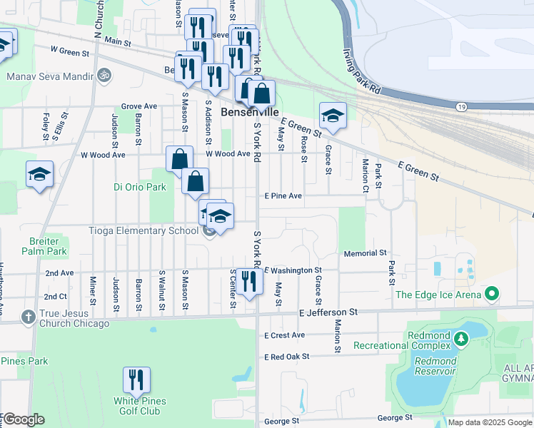 map of restaurants, bars, coffee shops, grocery stores, and more near 9 East Memorial Road in Bensenville
