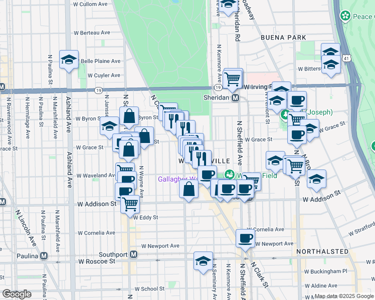map of restaurants, bars, coffee shops, grocery stores, and more near 3755 North Racine Avenue in Chicago
