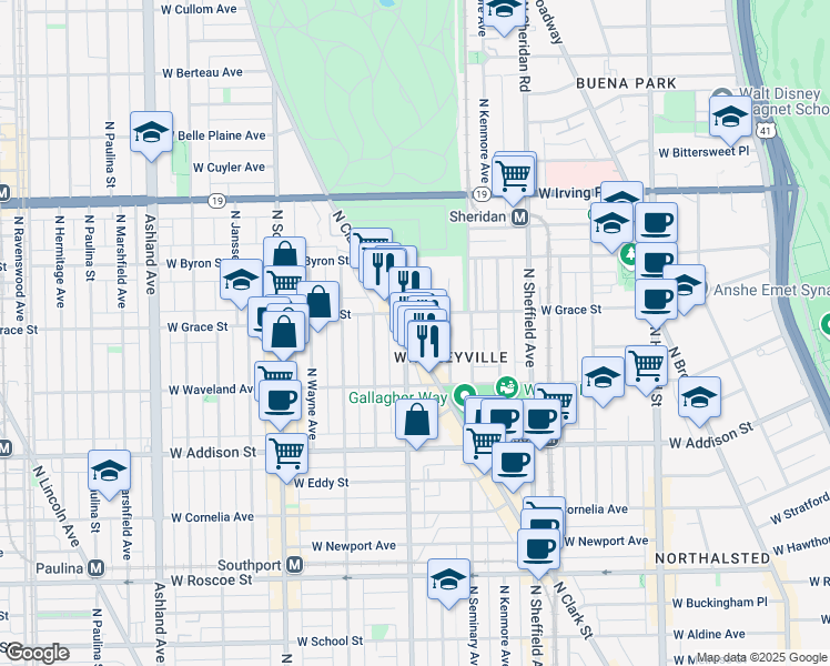 map of restaurants, bars, coffee shops, grocery stores, and more near 3755 North Racine Avenue in Chicago