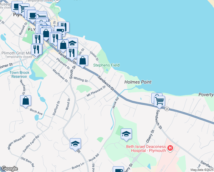 map of restaurants, bars, coffee shops, grocery stores, and more near 2 Mount Pleasant Street in Plymouth