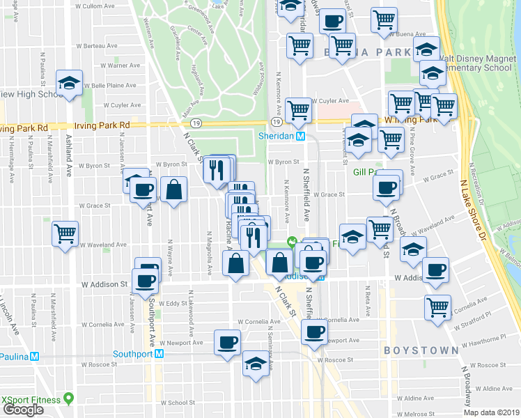 map of restaurants, bars, coffee shops, grocery stores, and more near 3749 North Clifton Avenue in Chicago