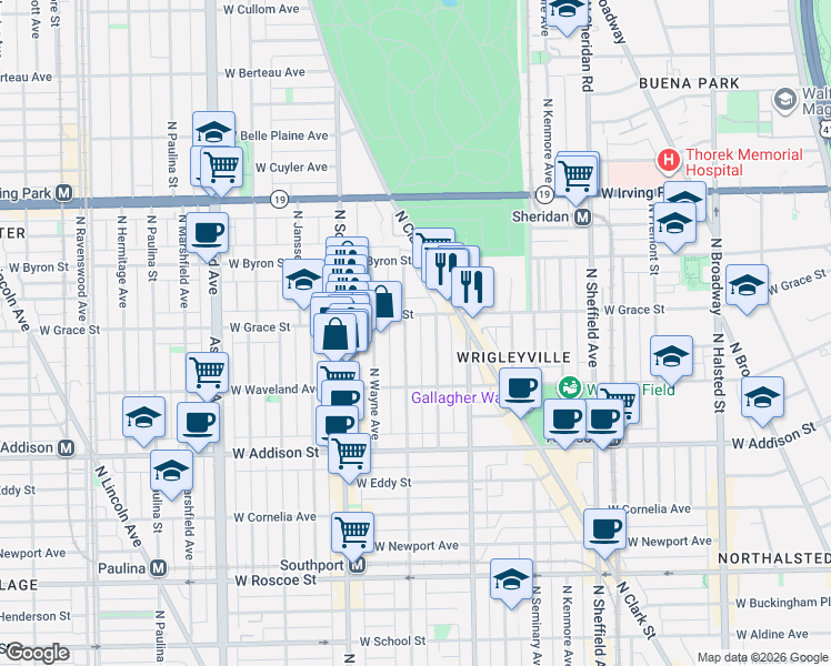 map of restaurants, bars, coffee shops, grocery stores, and more near 3751 North Lakewood Avenue in Chicago