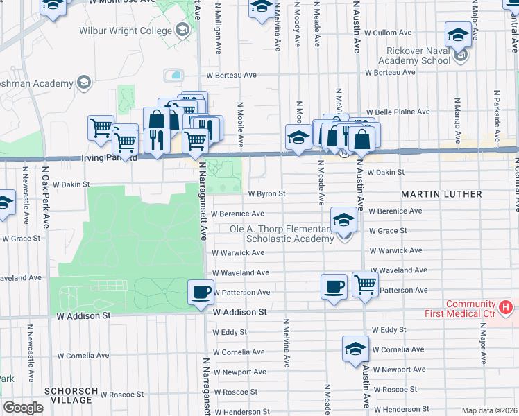 map of restaurants, bars, coffee shops, grocery stores, and more near 6234 West Berenice Avenue in Chicago