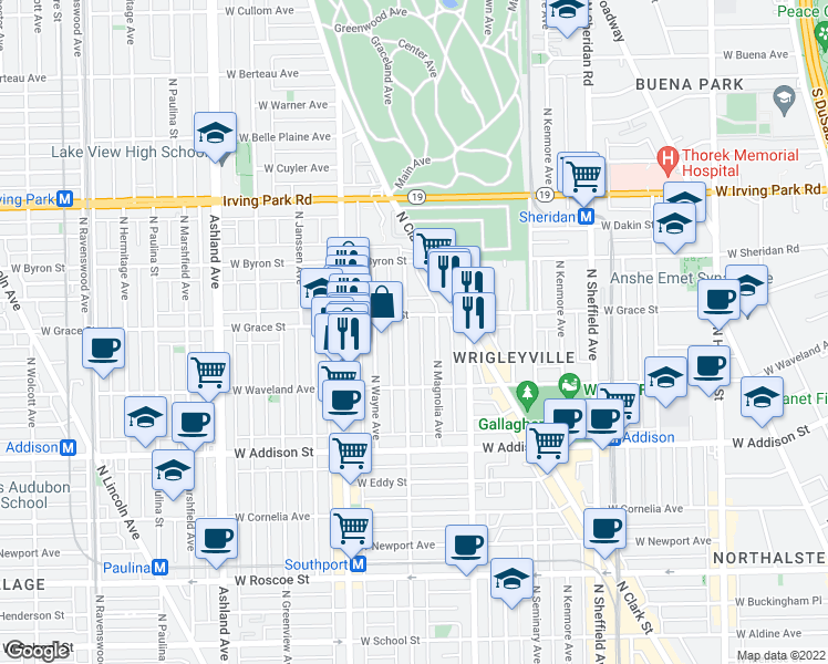 map of restaurants, bars, coffee shops, grocery stores, and more near 3753 North Lakewood Avenue in Chicago