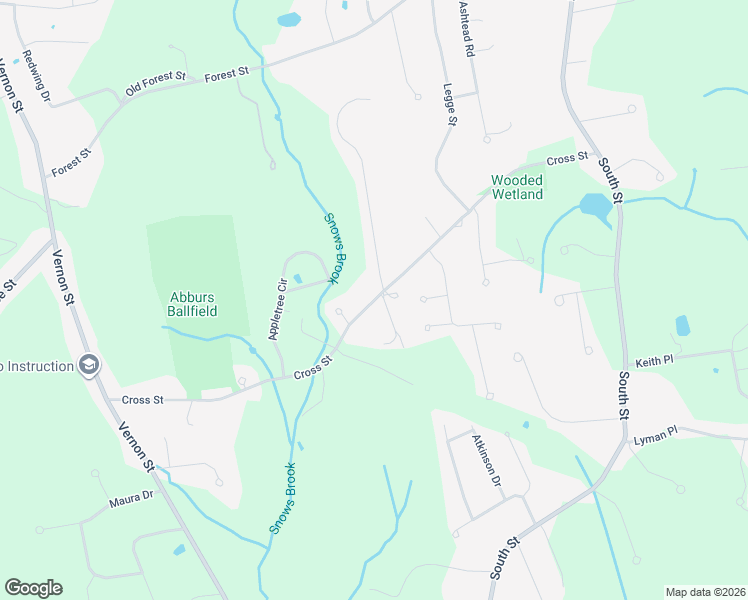 map of restaurants, bars, coffee shops, grocery stores, and more near Cross Street in Bridgewater