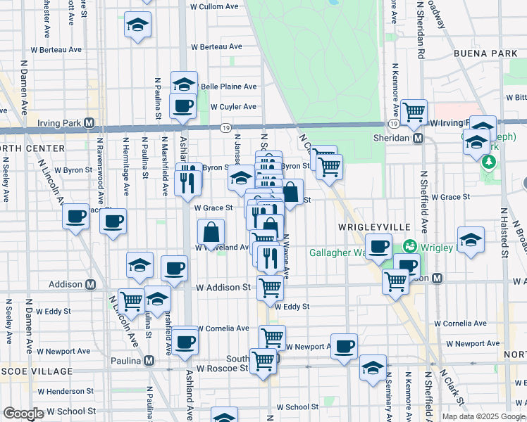 map of restaurants, bars, coffee shops, grocery stores, and more near 3754 North Southport Avenue in Chicago
