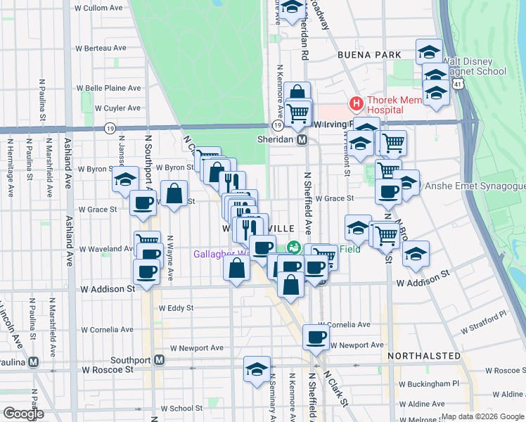 map of restaurants, bars, coffee shops, grocery stores, and more near 3749 North Clifton Avenue in Chicago
