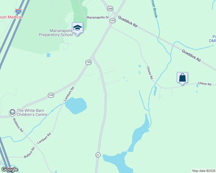 map of restaurants, bars, coffee shops, grocery stores, and more near 1 Maple Lane in Thompson