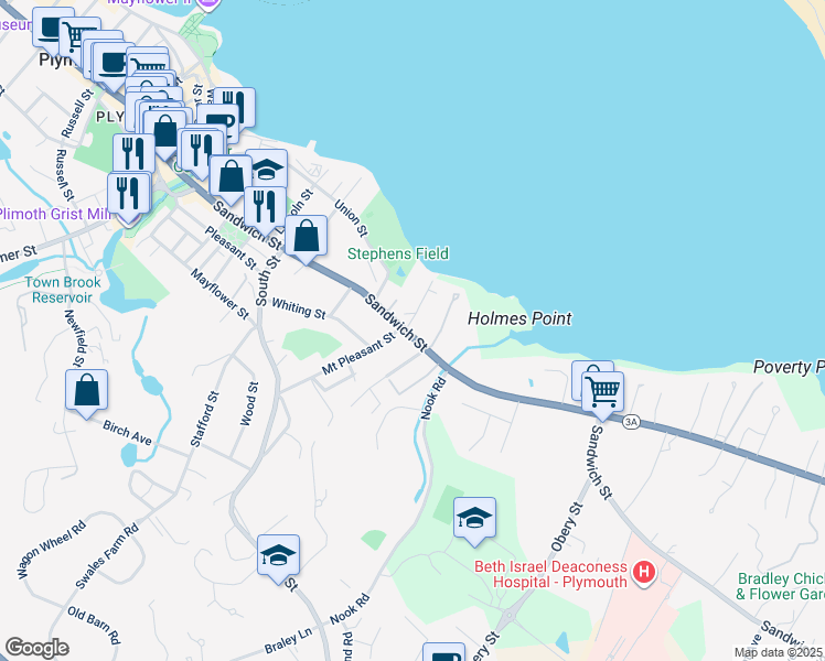 map of restaurants, bars, coffee shops, grocery stores, and more near 2 Mount Pleasant Street in Plymouth