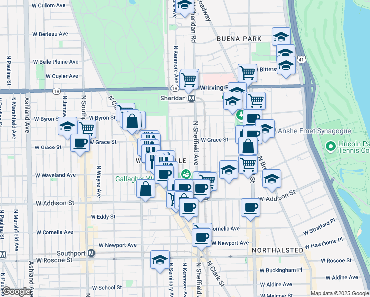 map of restaurants, bars, coffee shops, grocery stores, and more near 3751 North Kenmore Avenue in Chicago