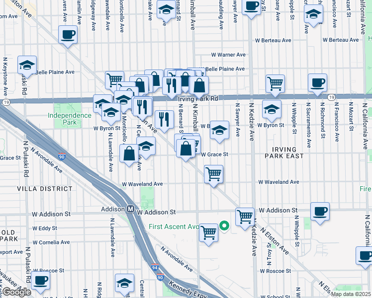 map of restaurants, bars, coffee shops, grocery stores, and more near in Chicago