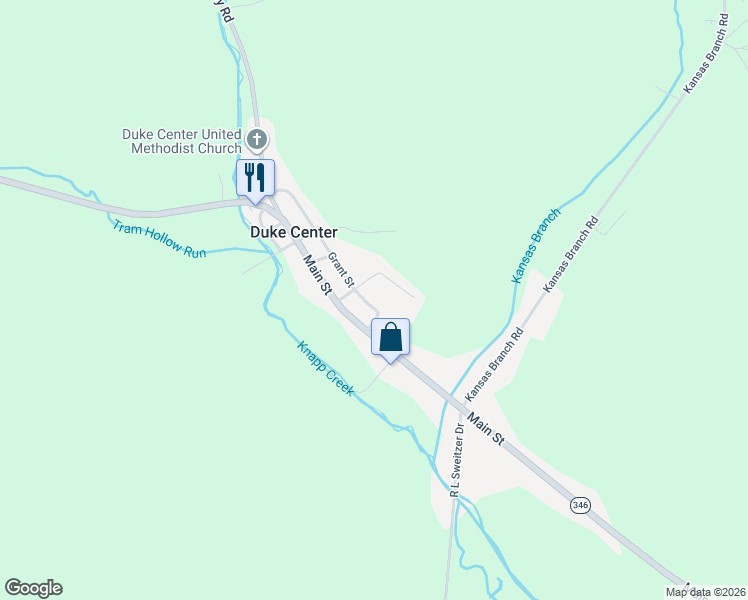 map of restaurants, bars, coffee shops, grocery stores, and more near Grant Street in Duke Center