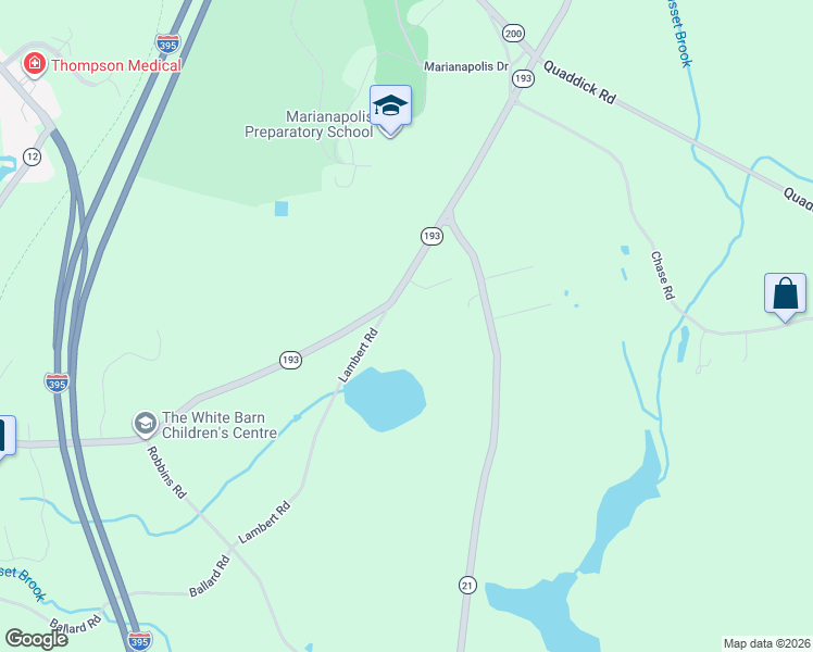 map of restaurants, bars, coffee shops, grocery stores, and more near 229 Thompson Road in Thompson