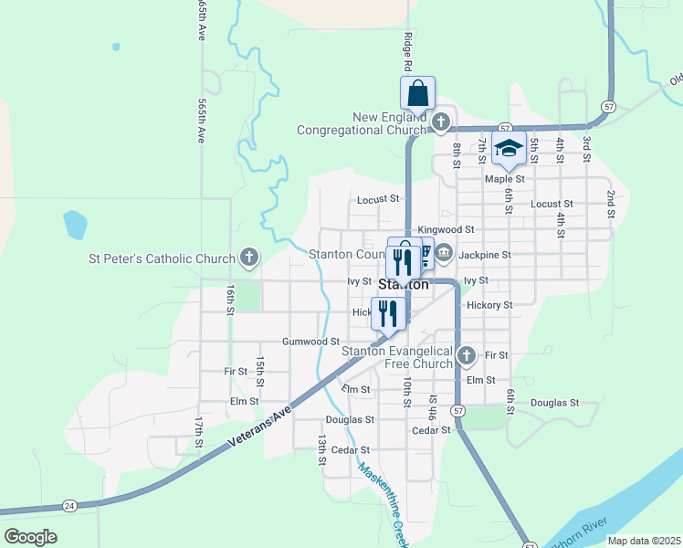 map of restaurants, bars, coffee shops, grocery stores, and more near 1200-1298 Ivy St in Stanton